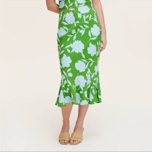 Kate Spade Green and White Trumpet Midi Skirt